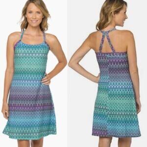 Prana Quinn Racerback Dress in Cool Green Ibiza Print, Small